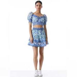 Alice+Olivia Crawford Smocked Mini Skirt, Eve Ditsy, NWT, Size M